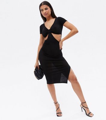 Black Cut Out Bodycon Midi Dress | New Look